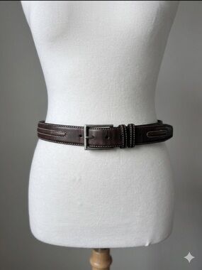 Mens Brown Genuine GrainLeather Belt with Contrast Stitching Size 44